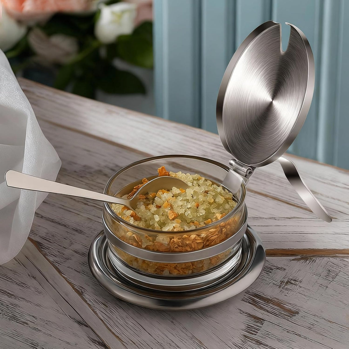 Honeydak Stainless Steel Salt Cellar with Spoon 6.76 oz