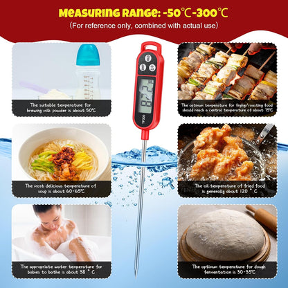 Copkim Instant Read Meat Thermometer Long Probe,Black, White, Red