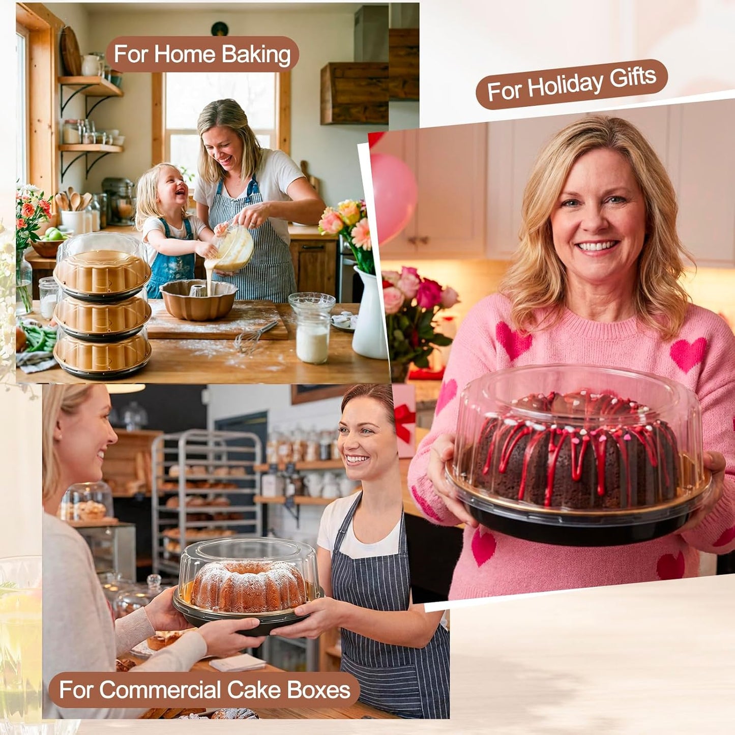 10 Pack 9in Round Cake Container and 10 Pack 8in Cake Boards, Disposable Pie Platters Pizza Carrier Boxes with Dome Lids and Cardboard Bases for Homemade and Party Supplies