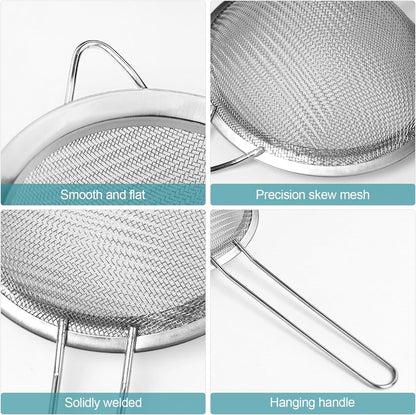 2 Pack Fine Mesh Strainer, Small Stainless Steel Sieves with Handles, for Steeping Loose Leaf Tea, Straining Cocktail, Juice and Sifting Flour, Powdered Sugar (2pcs)