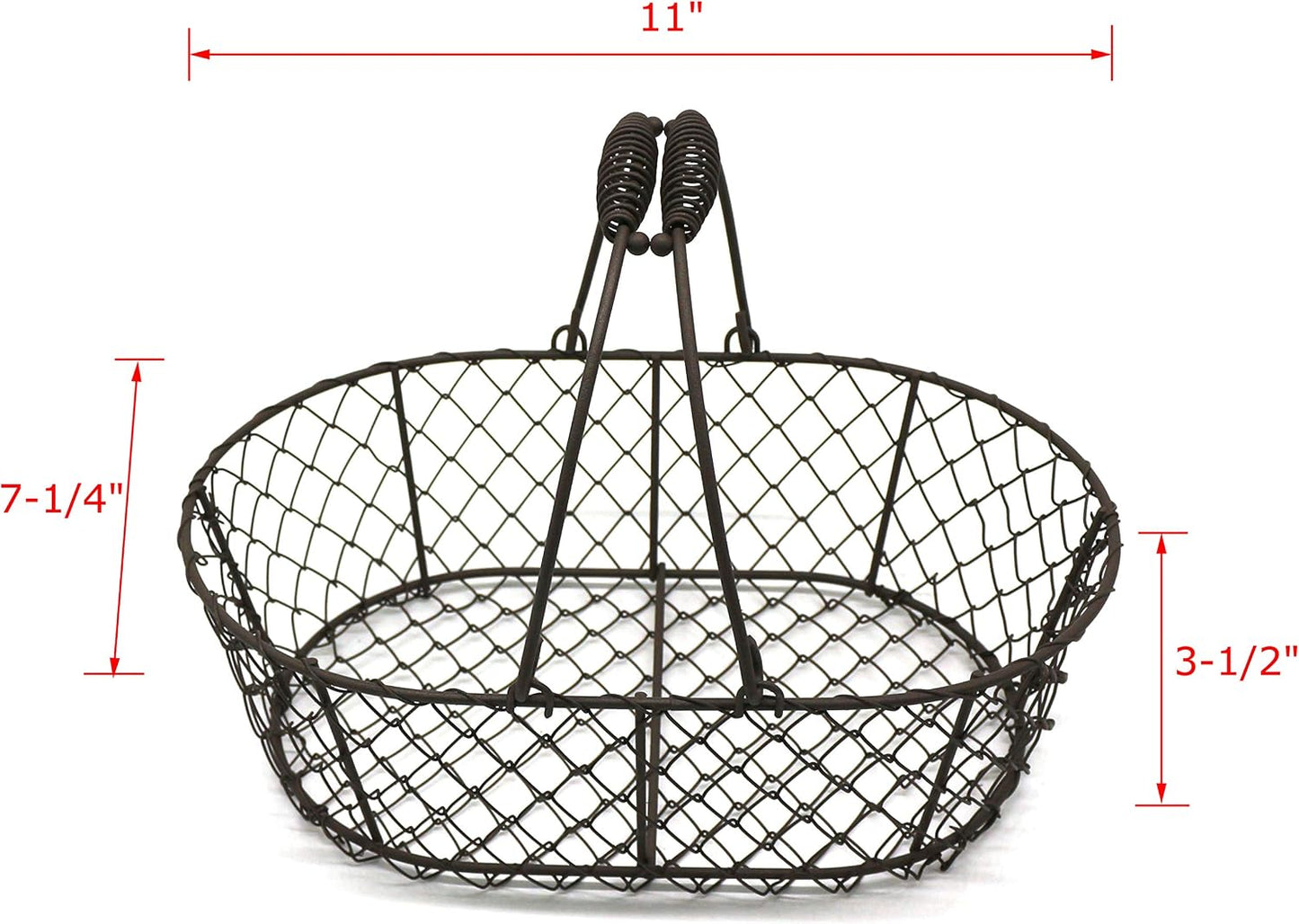 CVHOMEDECO. Oval Metal Wire Egg Basket Wire Fruit Basket with Handle Primitives Vintage Style Storage Basket. Rusty, 11 X 7-1/4 X 3-1/2 Inch