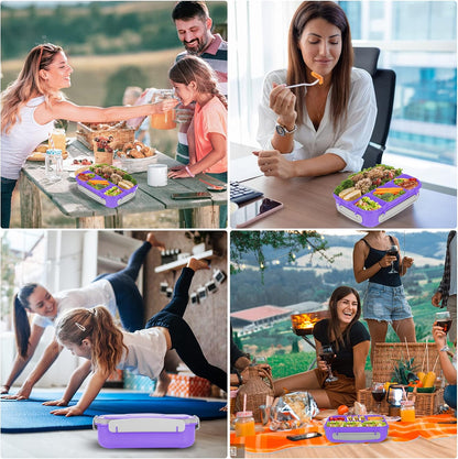 Yumuk Bento Box Adult, Lunch Box Containers for Adults Men Women, 5 Cup Bento with 4 Compartments &Spork &Sauce Box, Leak-Proof, Microwave/Dishwasher Safe(Beige)
