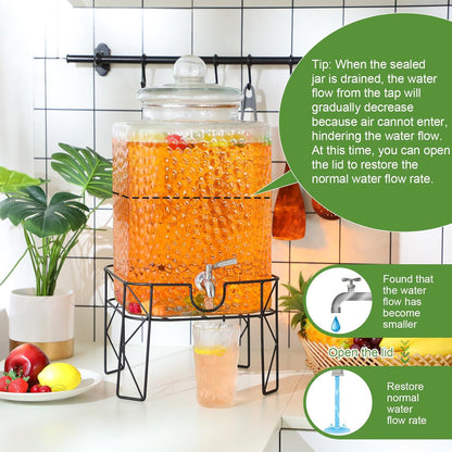 Honeydak 1.5 Gallon Glass Beverage Dispenser with Stand Stainless Steel Spigot Glass Lid Clear Iced Juice Container Leakproof Drink Dispenser Countertop Lemonade Water Jar for Wedding Party (3 Pack)