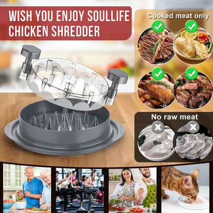 SoulLife Chicken Shredder 8 Inches, Chicken Shredder Tool Twist for Pork Beef Chicken, Meat Shredder, Clear Lid, Ergonomic Handle, Strong Anti-slip, BPA Free, Easy to Clean, Dishwasher Safe (Black)