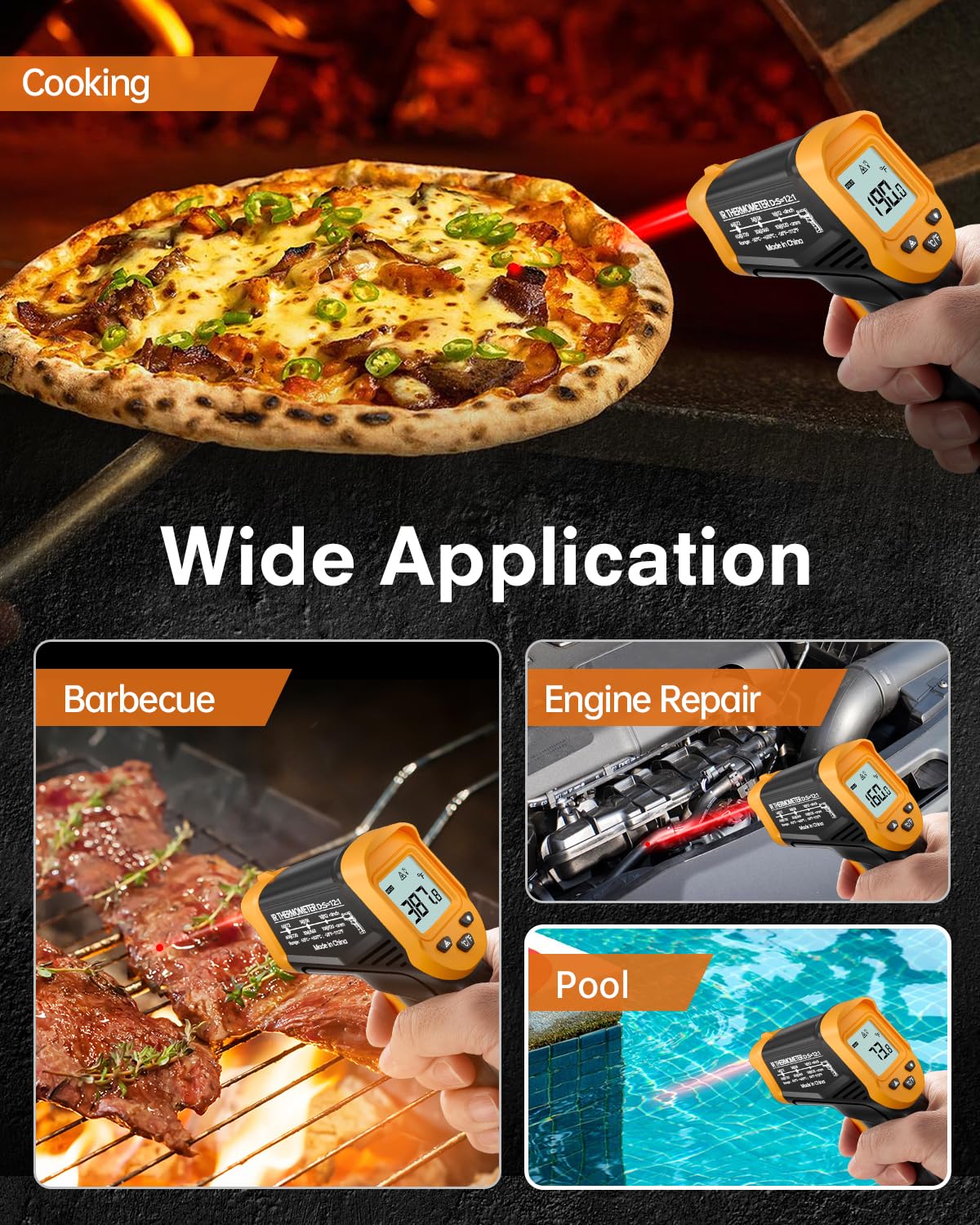 Eventek Infrared Thermometer Gun, -58°F to 1112°F Laser Thermometer Temperature Gun, IR Temp Gun for Cooking, Pizza Oven Accessories, Griddle, AC, Barbecue, Air, Fridge, Engine, Kitchen