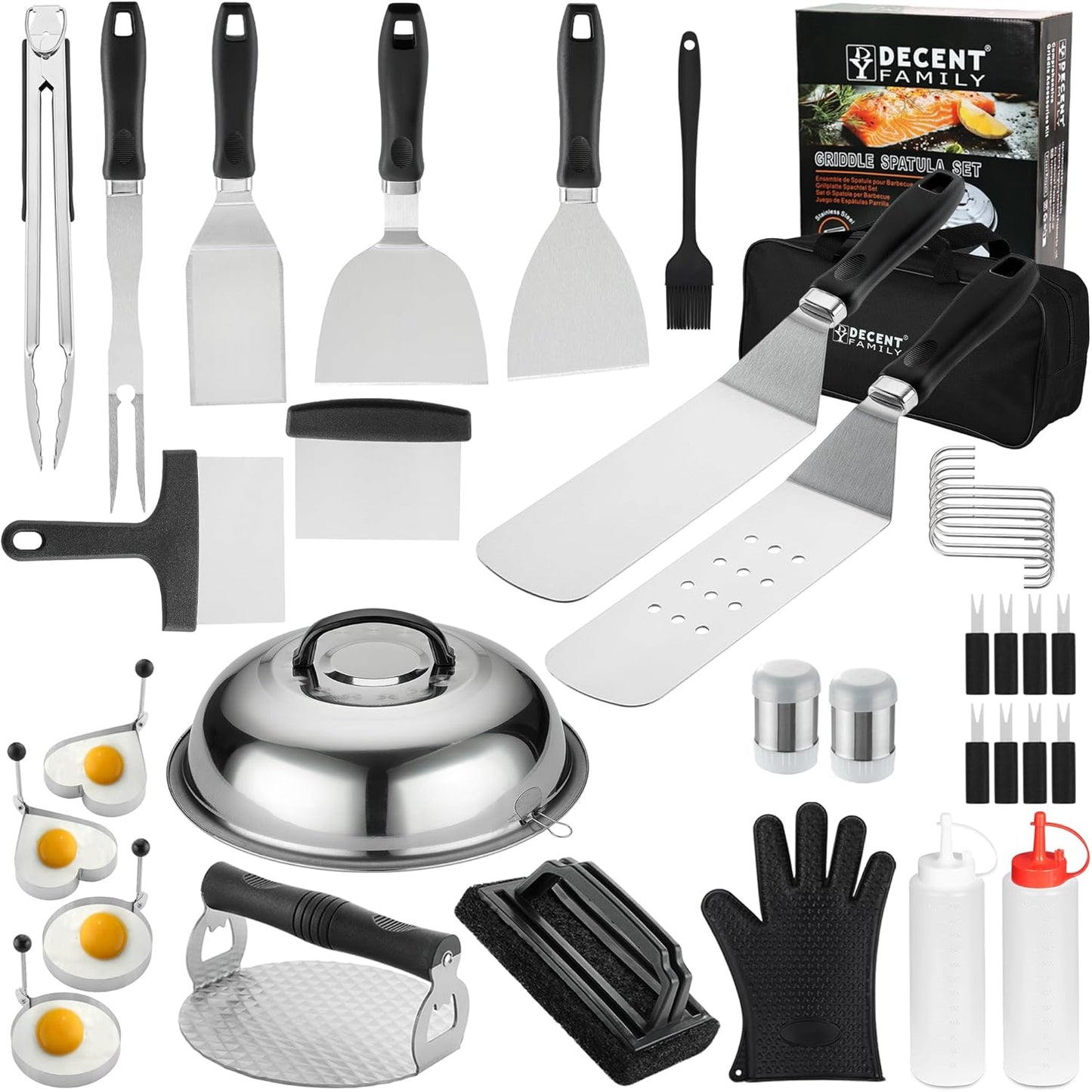 DY DECENT FAMILY 40PCS Griddle Accessories Kit, Flat Top Grill Accessories Set for Outdoor Barbecue. Griddle Accessories Set with Basting Cover, Spatula, Scraper, Burger Press, Tongs, Cleaning Kit