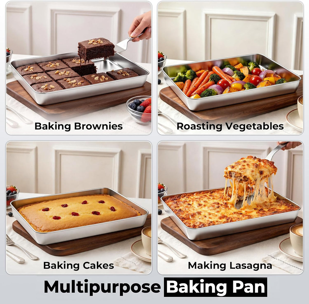 TeamFar Lasagna Pan, 16" x12.13" x2" Stainless Steel Rectangular Cake Pan