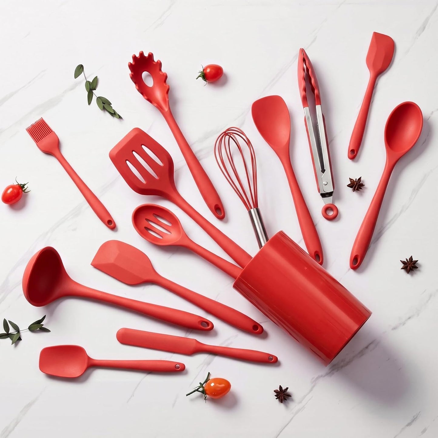 LIANYU 14 Pcs Silicone Kitchen Utensils Set with Holder, 446°F Heat Resistant Silicone Cooking Kitchen Utensils Spatula Set, Non-Stick & Dishwasher Safe Cooking Tools, Comfort Grip Handle, Black