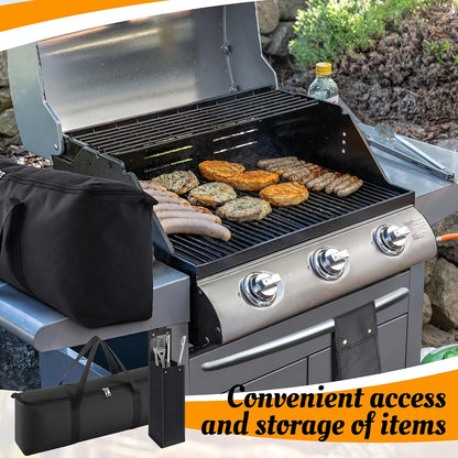 Amylove 2 Pcs Grill Utensil Tool Storage Bag Holder, 25×8.7×5 in Grill Accessory BBQ Carry Bag with Handle, 20x6x6 in Utensil Holder Pouch Oxford for Camping Hiking Picnic Travel, Extra Large Capacity