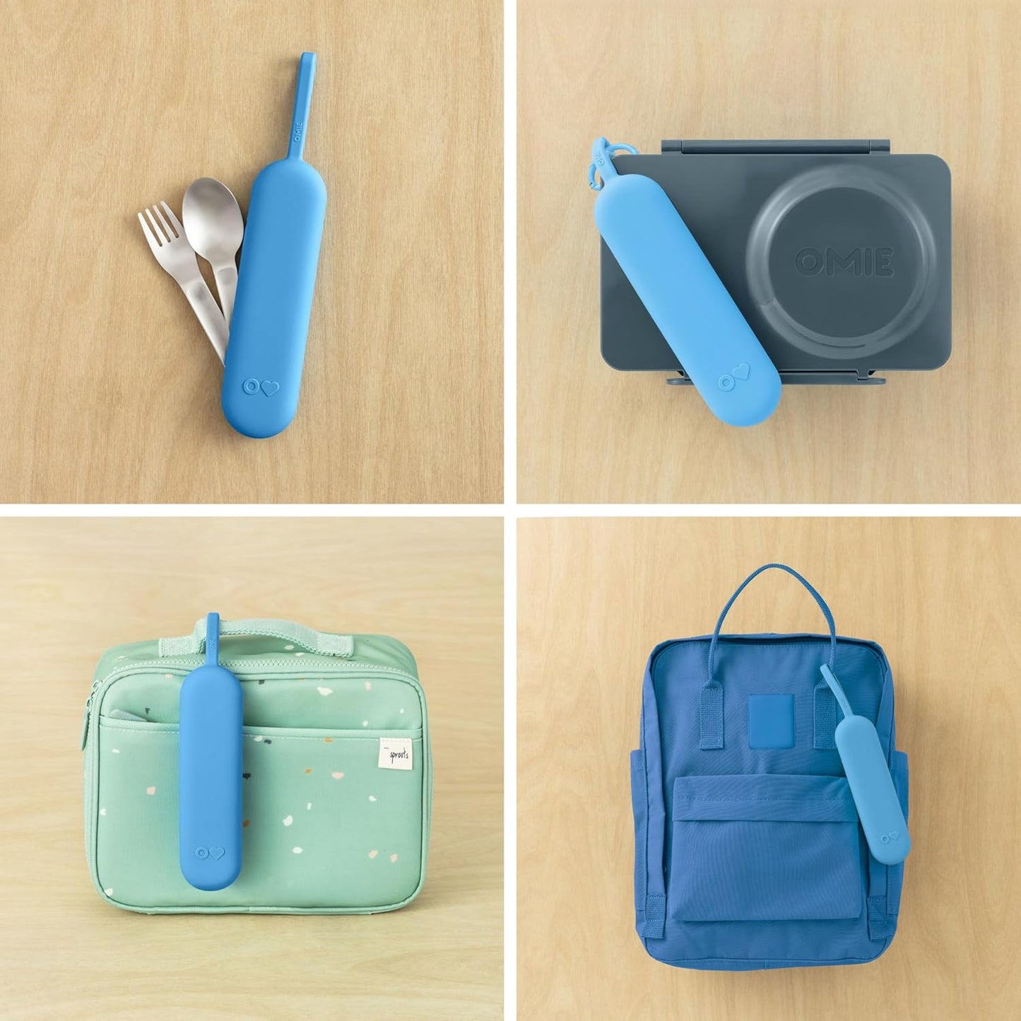 Omie OmieBox Kids Utensils Set with Case - 2 Piece Plastic, Reusable Fork and Spoon Silverware with Pod for Kids (Mint Green)