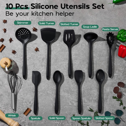 Onader Silicone Cooking Utensils Set of 10, Kitchen Utensils for Nonstick Cookware, Heat Resistant & Nontoxic Spatula Set- Khaki