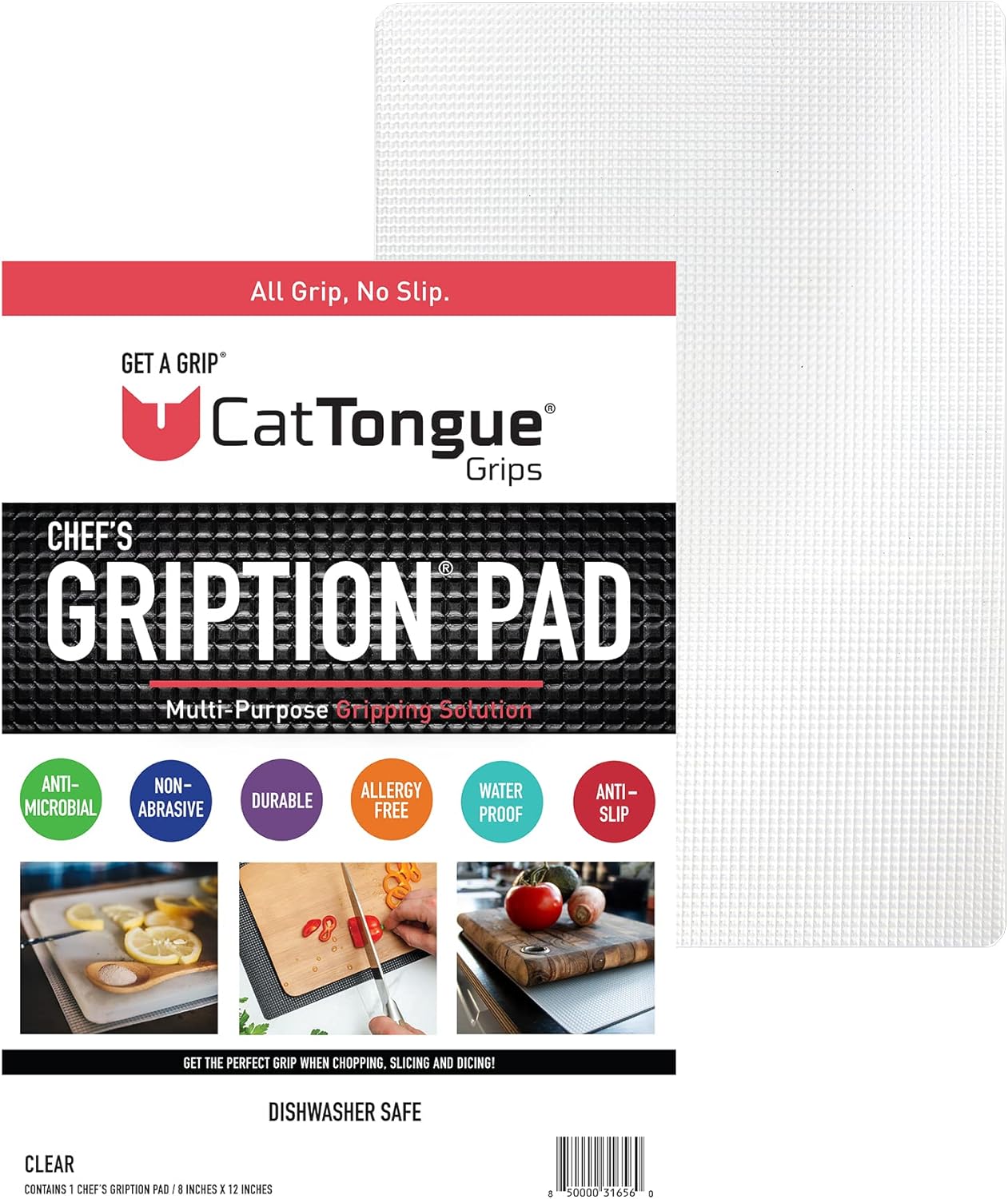 CatTongue Grips Non-Adhesive Anti-Slip Mat - Multi-Purpose Non-Slip Pad For Chefs & Home Cooks - Ideal Cutting Board Mat & Drawer Liner - Kitchen Essentials For Safety (Black, 1-Pack)