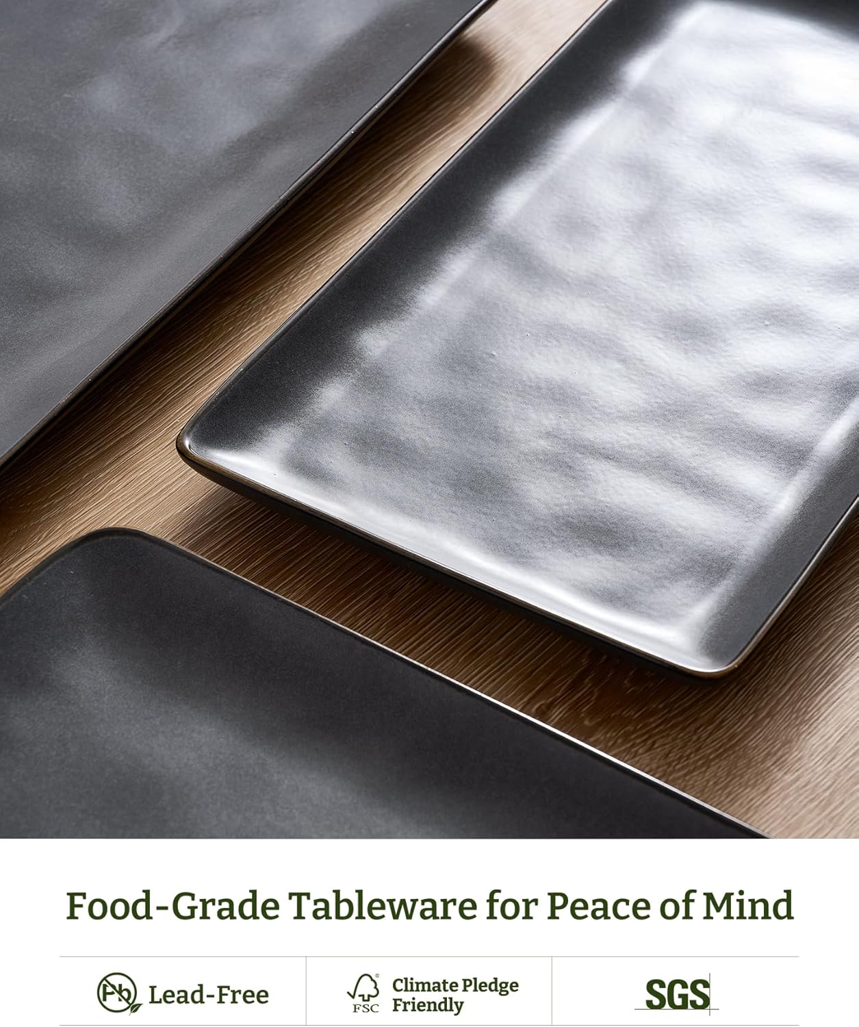 Famiware Serving Platter, Rectangular 15.67/14.1/12.6inch Serving Dishes for Entertaining, Microwave Dishwasher Safe, Stoneware Serving Trays for Party, Turkey, Cheese, Ocean Series, Cappuccino White