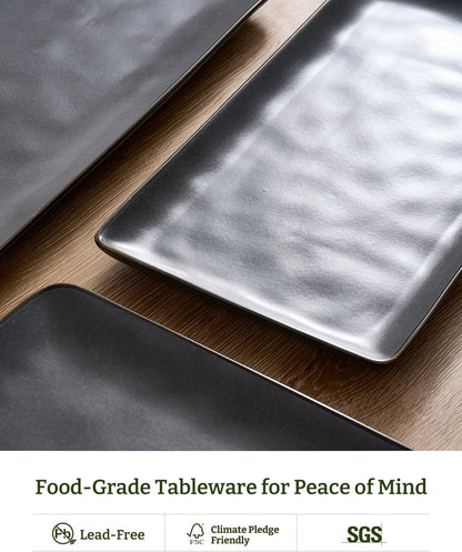 Famiware Serving Platter, Rectangular 15.67/14.1/12.6inch Serving Dishes for Entertaining, Microwave Dishwasher Safe, Stoneware Serving Trays for Party, Turkey, Cheese, Ocean Series, Cappuccino White
