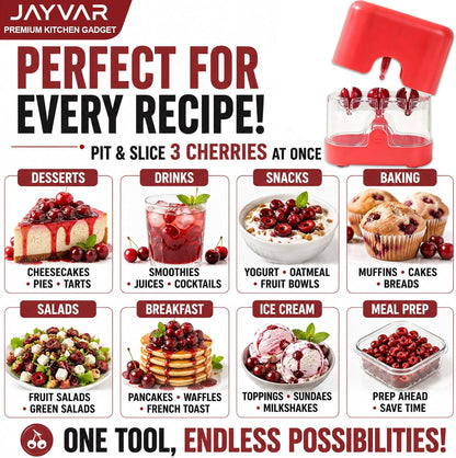 JAYVAR Cherry Pitter Tool, 2-in-1 Multi Cherry Seed Remover & Slicer