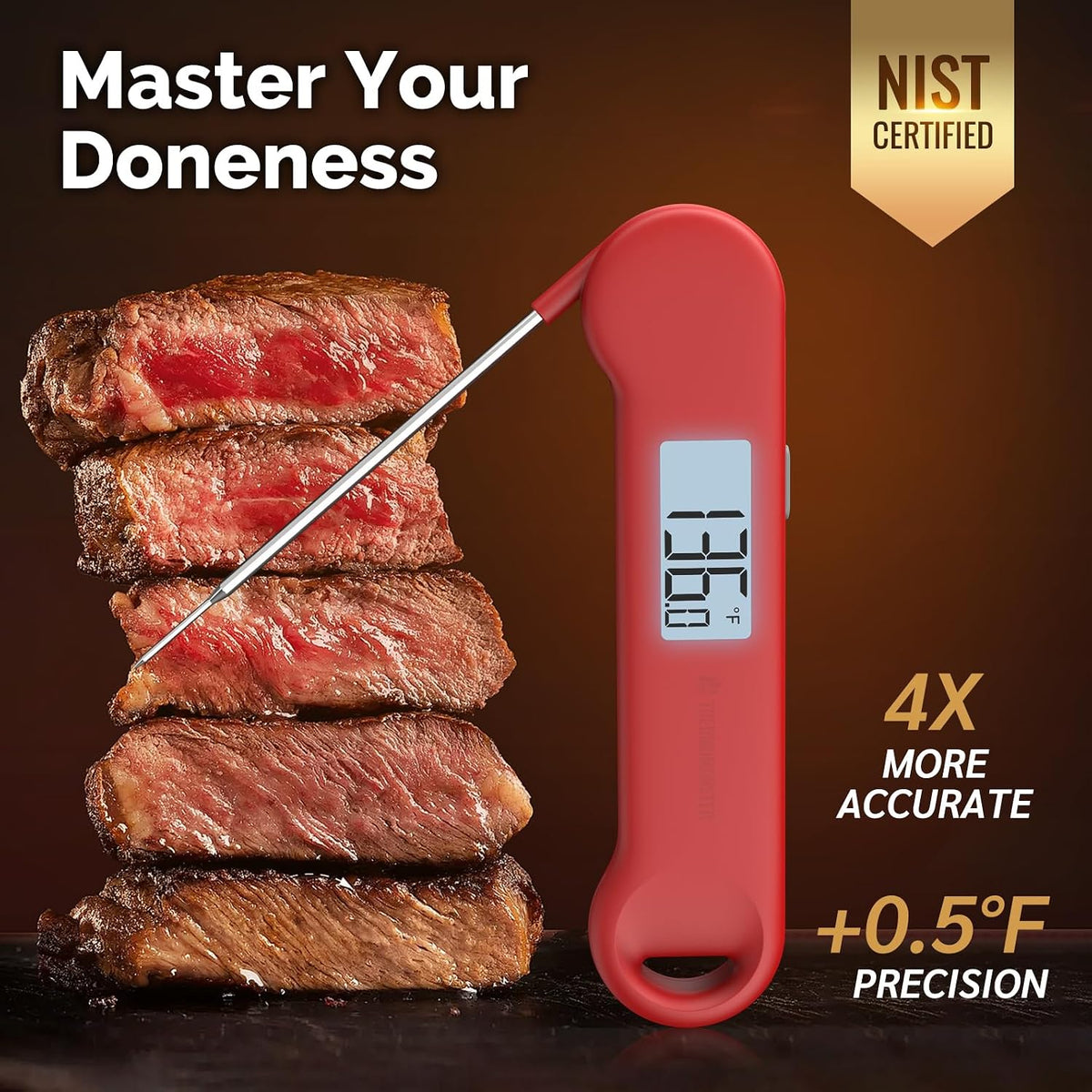 0.5 Sec Instant Read Meat Thermometer Digital for Outdoor Fryer, Black