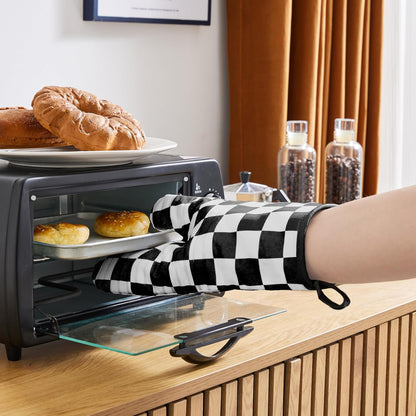 Ohocut Navy Blue Checkered Oven Mitts Heat Resistant, Vintage Retro Checkerboard Cute Oven Mitts, Non-Slip Silicone Kitchen Oven Gloves, 2-Pack Set, 7''x13''