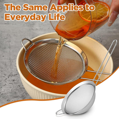 9 Packs 8.8 x 3.9 Inches Stainless Steel Fine Mesh Strainer Small Cocktail & Tea Strainer with Handle for Coffee, Juice, Powdered Sugar