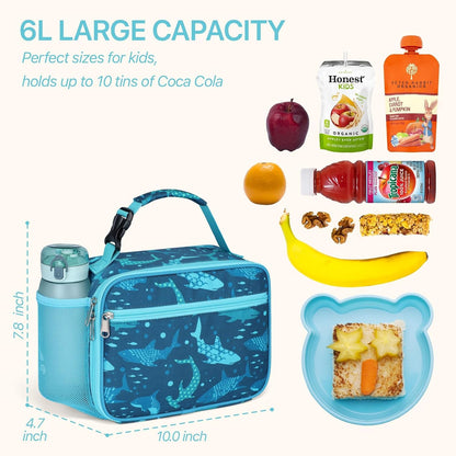 Bagseri Kids Lunch Bag Boys - Thermal Insulated Lunch Box Tote with Water Bottle Holder, Reusable Leak-Proof Kids Lunch Box for Daycare & School, Black Dinosaur (Containers Not Included)
