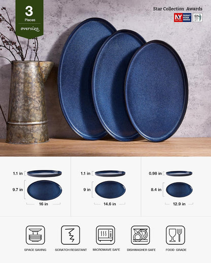famiware Serving Platter, 16/14.6/12.9 Inch Serving Dishes for Entertaining, Party Serving Trays for Food, Buffet Oval Platters for Food, Large Plates for Bread Turkey Cheese Appetizer, Matte White