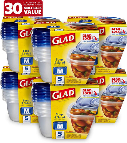 Glad GladWare Tall Entree Food Storage Containers with Lids, Large Square BPA Free Plastic for Meal Prep and Lunches, Lock Tight Seal, Microwave and Dishwasher Safe, 42 Oz, 3 Count
