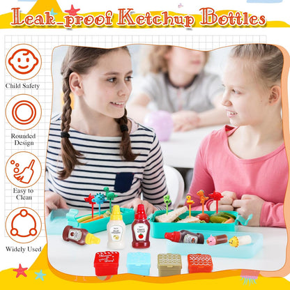 50 Pcs Kids Bento Box Accessories Including Food Picks Mini Condiment Bottles Ketchup Squeeze Bottles, Mini Soy Sauce Container with Funnel for Kids School Bento Camping Office Accessories (Animal)