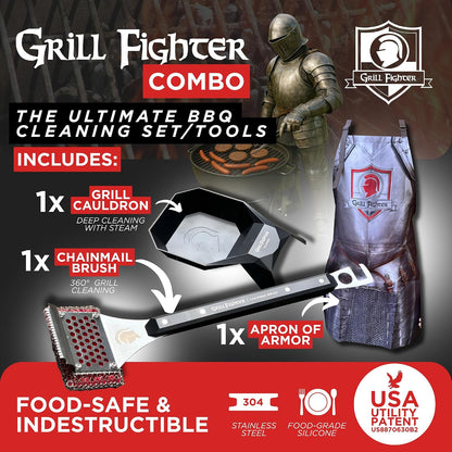 Grill Brush, Steel Bristle-Free BBQ Grill Cleaner with SteelCloth™ Stainless Steel Chainmail, Ergonomic Handle for Cast Iron, Stainless Steel & Porcelain-Coated Grates, 1 Pack