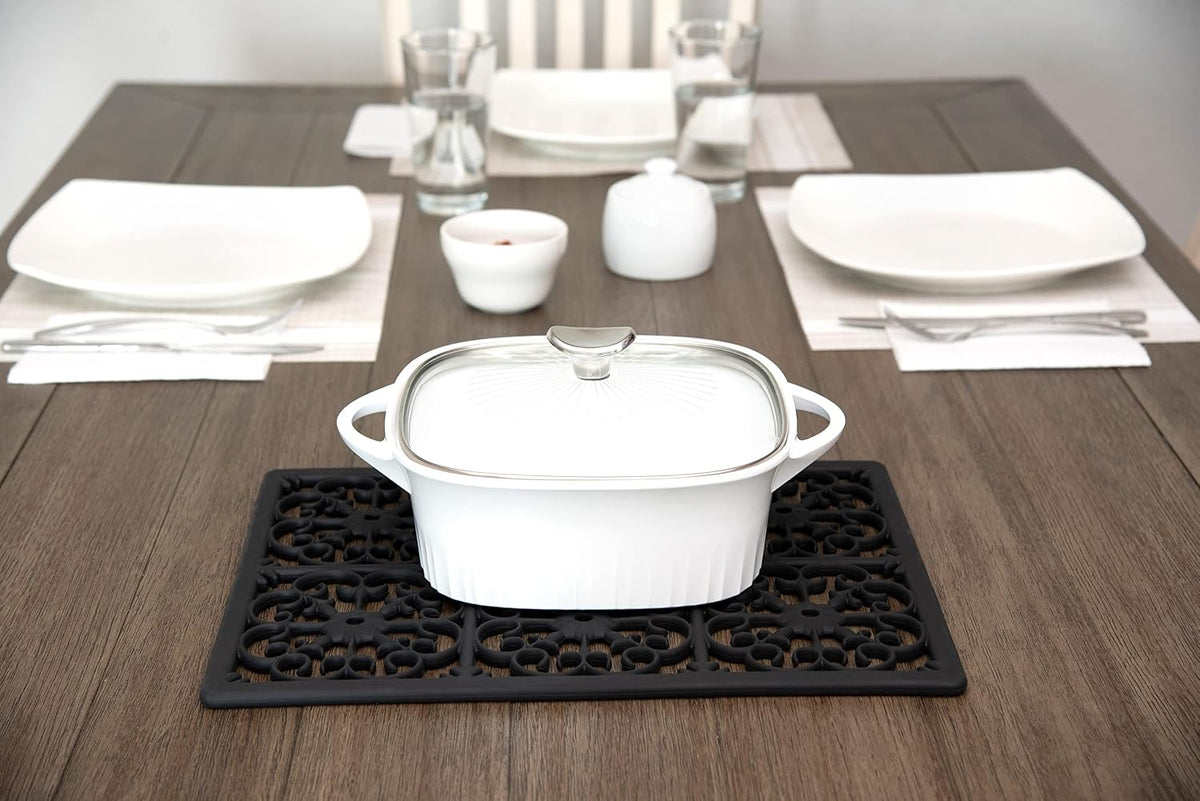 GASARÉ, Extra Large, Thick, Silicone Trivet for Hot Dishes, Pots, and Pans, Heat Resistant Mat for Countertop, Hot Pad for Kitchen, Easy to Clean, 16 x 12 x 3/8 Inches, White