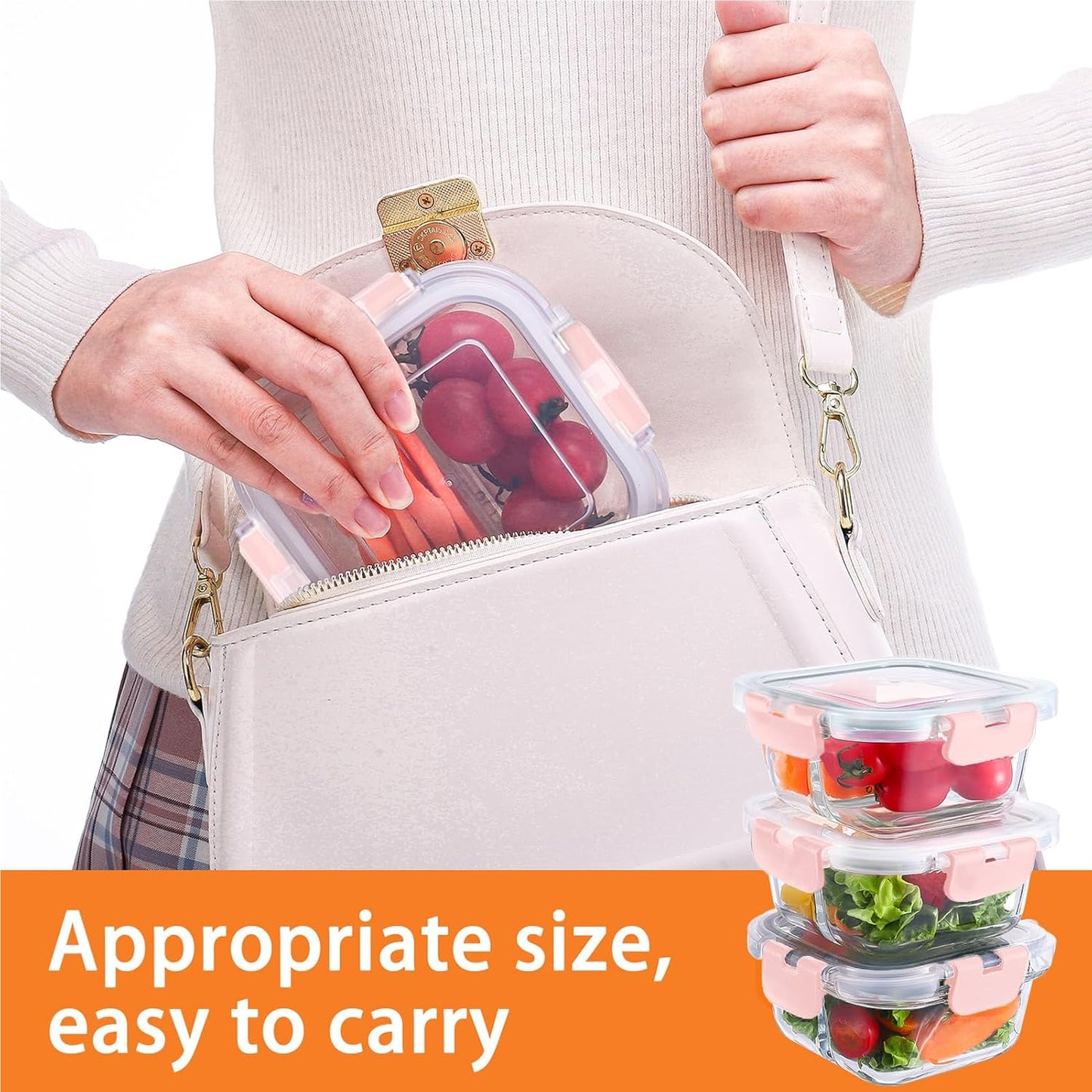 Bariatric Meal Prep Containers, 8 oz Bariatric Portion Control Food Storage Containers with Two 4 oz Compartments (3 Pack), Reusable Glass Snack Containers with BPA Free Airtight Lids