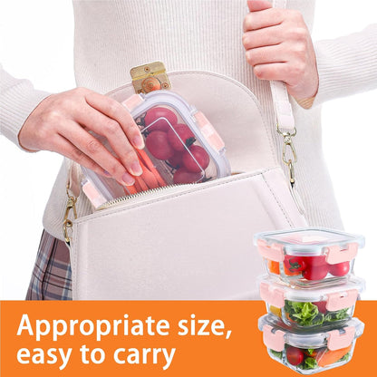 Bariatric Meal Prep Containers, 8 oz Bariatric Portion Control Food Storage Containers with Two 4 oz Compartments (3 Pack), Reusable Glass Snack Containers with BPA Free Airtight Lids