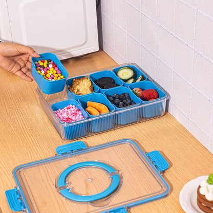Patent Divided Serving Tray with Lid & Handle - Snackle Box Organizer for Charcuterie, Sandwiches, Veggies, Fruits, Candy - Portable Food Storage for Travel, Beach, Picnics（1 pcs, Orange）