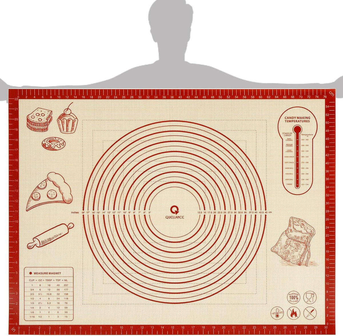 Silicone Baking Pastry Dough Mat - 28x20Inch Extra Large Cookie Bread Rolling Mats Sheet, Nonstick Kitchen Counter Kneading Board, Thick Reusable Pie Cookies Pizza Fondant Making Matt with Measurement