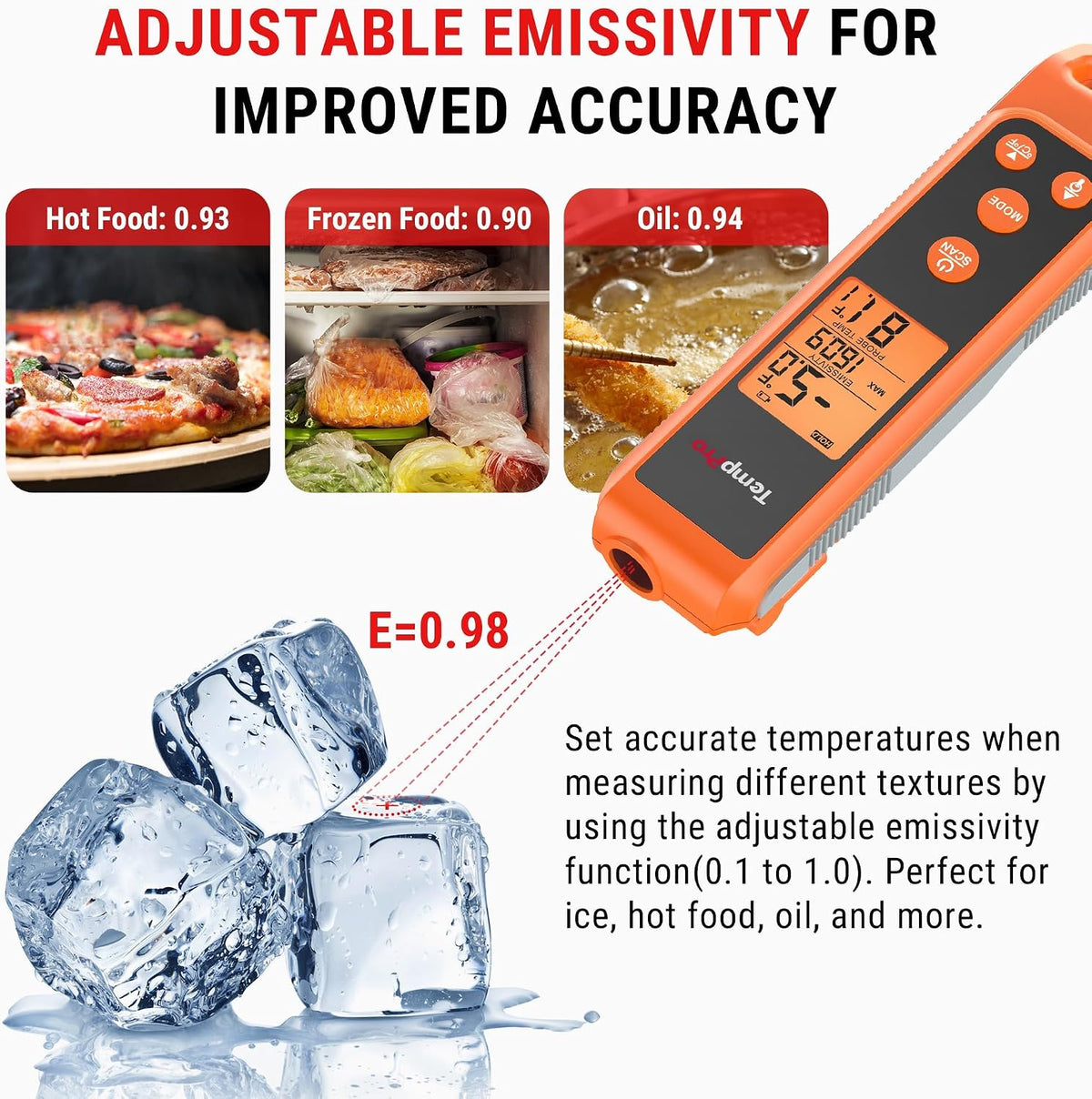 TempPro TempScan 2-in-1 Infrared Thermometer Gun with Meat Probe