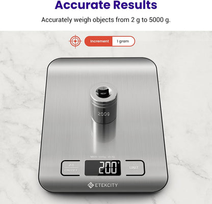 Pyrex 3 Piece Glass Measuring Cup Set & Etekcity Food Kitchen Scale, Digital Grams and Ounces for Weight Loss, Baking, Cooking, Keto and Meal Prep, Small, 304 Stainless Steel