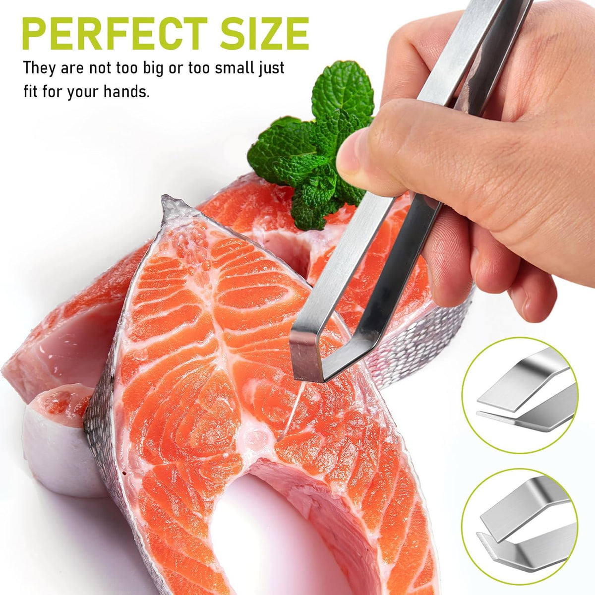2 Pcs Stainless Steel Fish Bone Tweezers, Flat and Slant Tip Set