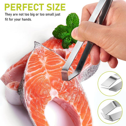 2 Pcs Stainless Steel Fish Bone Tweezers, Flat and Slant Tip Set