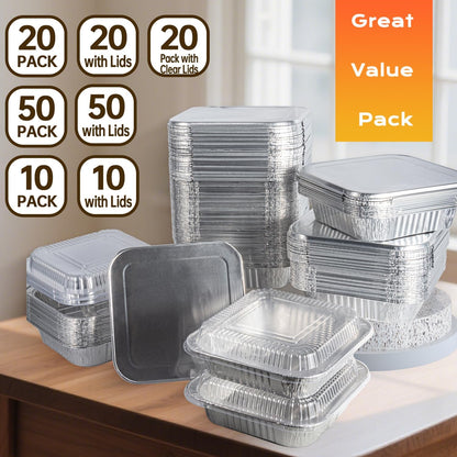 8x8 Aluminum Pans - 20 Pack Disposable Foil Pans, Heavy Duty Square Aluminum Baking & Roasting Trays for Meal Prep, Food Storage, Heating & Party Serving