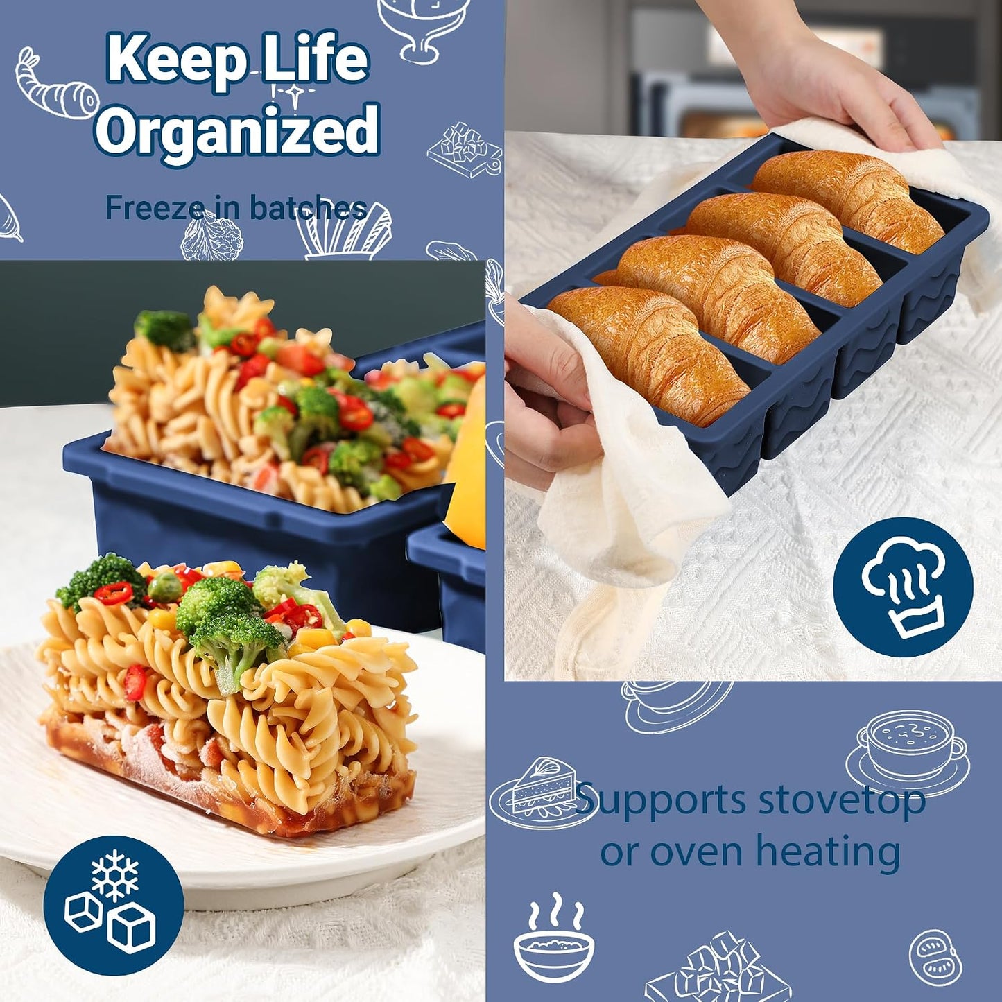 Doasuwish Silicone Freezer Molds for Soup with Lid – 1-Cup Soup Container Style Ice Cube Trays for Freezer, Meal Prep & Food Storage, Freeze 250mL/125mL Portions – 2 Pack
