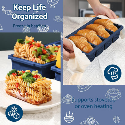 Doasuwish Silicone Freezer Molds for Soup with Lid – 1-Cup Soup Container Style Ice Cube Trays for Freezer, Meal Prep & Food Storage, Freeze 250mL/125mL Portions – 2 Pack