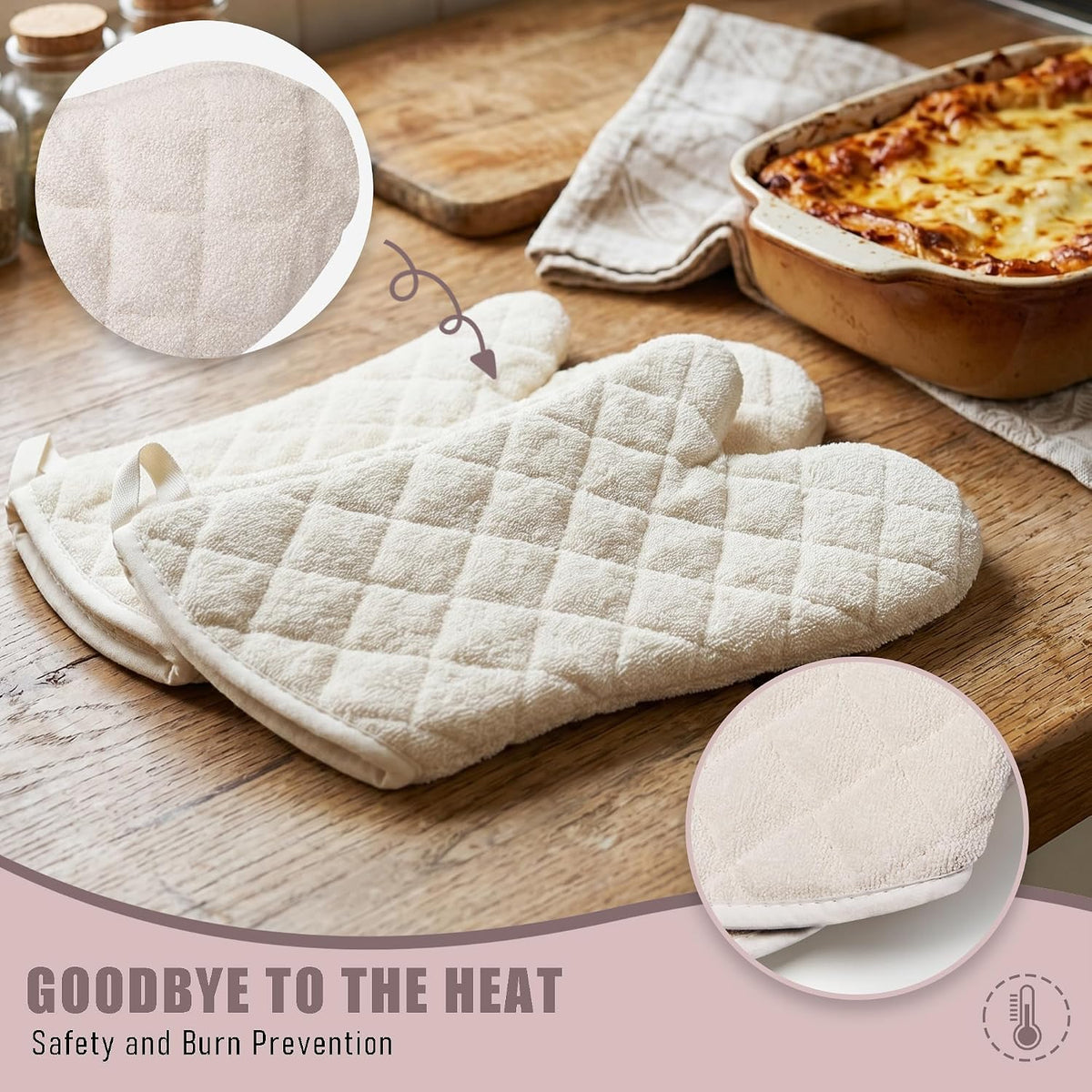 ARCLIBER Grey 13" Quilted Oven Mitts 1 Pair Flame Heat Resistant