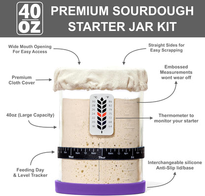 BALCI Premium Sourdough Starter Jar - 40oz Wide Mouth Kit (Blue)