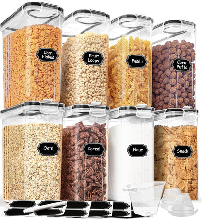 Cereal Containers Storage Set (4L / 135.2oz), 4PCS Airtight Food Storage Containers with Lids, Cereal Dispensers for Kitchen Pantry Organization and Storage with Pour Spout, 20 Labels, Marker