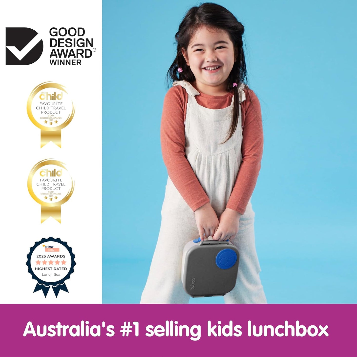 b.box Mini Lunch Box 2-Pack, Leak Proof Bento Box for Kids, 3 Compartment Snack Containers Ages 3+, Lunchbox for Daycare + School, Dishwasher Safe, BPA-Free, PFAS-Free, 4.25 Cup - Blue + Green