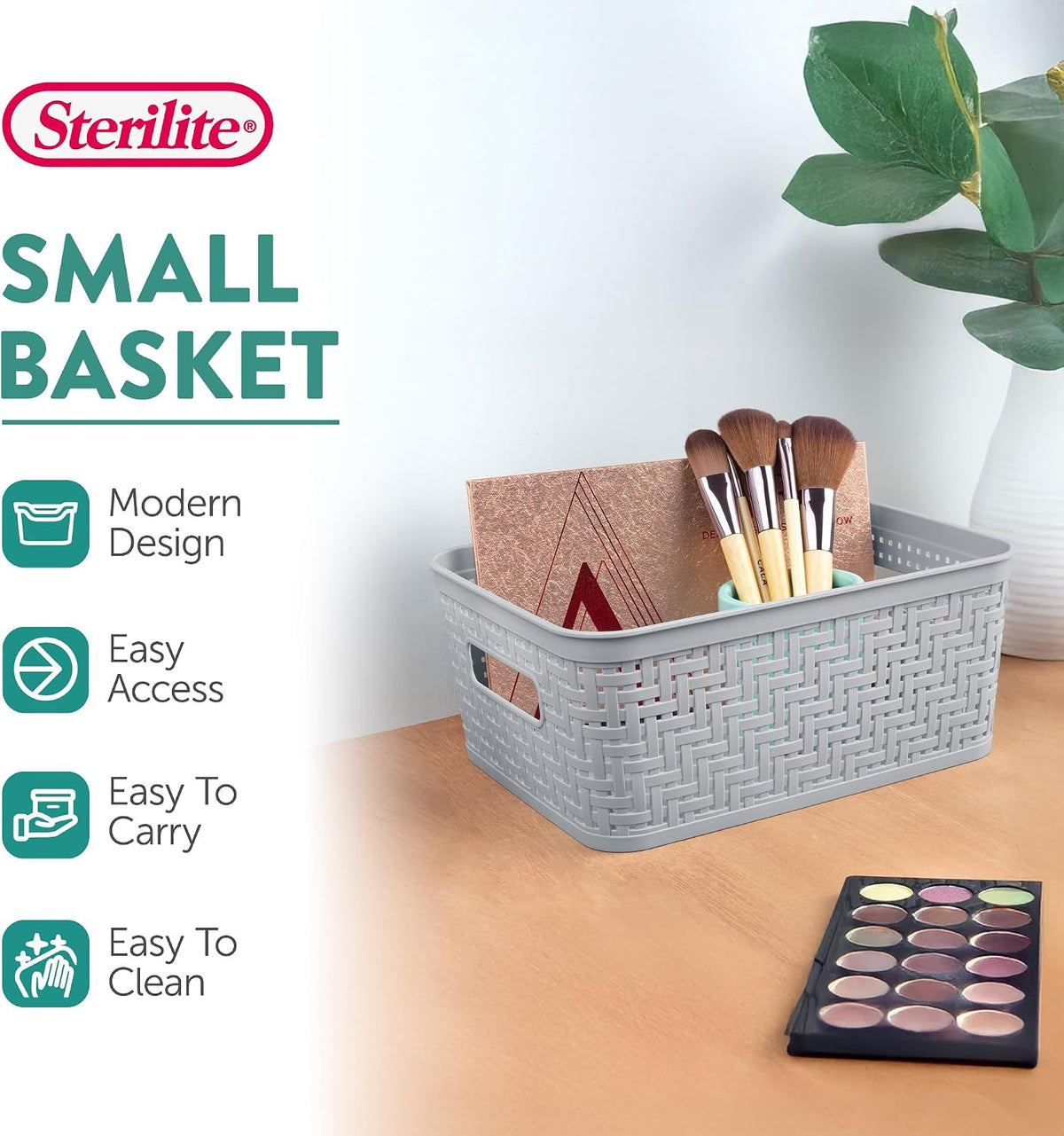 Sterilite 6-Pack Tall Basket, Woven Plastic Storage Baskets for Organization, Cement - Organizing Bin Containers with Handles for Bedroom, Bathroom, Dorm, and Closet