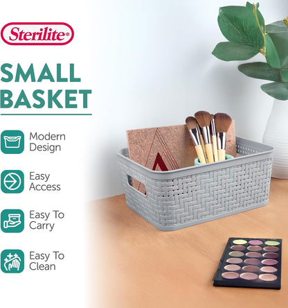Sterilite 6-Pack Tall Basket, Woven Plastic Storage Baskets for Organization, Cement - Organizing Bin Containers with Handles for Bedroom, Bathroom, Dorm, and Closet
