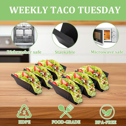 Taco Holder Set of 12, Black Plastics Taco Stand, Each Can Hold 2 To 3 Tortillas for Taco Tuesday Party Holidays, Outings, Weekends and Birthday Parties Dishwasher and Microwave Safe