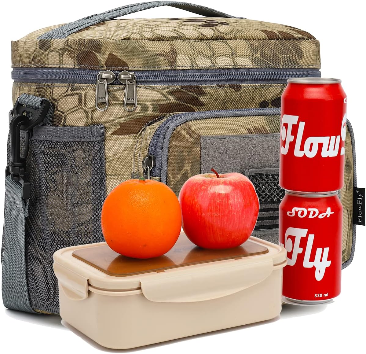 FlowFly Lunch Bag, Insulated Cooler, Thermal Lunch Box Tote with MOLLE/PALS Webbing, Adjustable Padded Shoulder Strap, for Tactical Men Women Adults and Boys Girls Kids (Cyan, Medium)