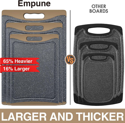 Extra Large Cutting Boards, Plastic Cutting Boards for Kitchen (Set of 3) Cutting Board Set Dishwasher Chopping Board with Juice Grooves Easy-Grip Handles, Dark Grey, Empune