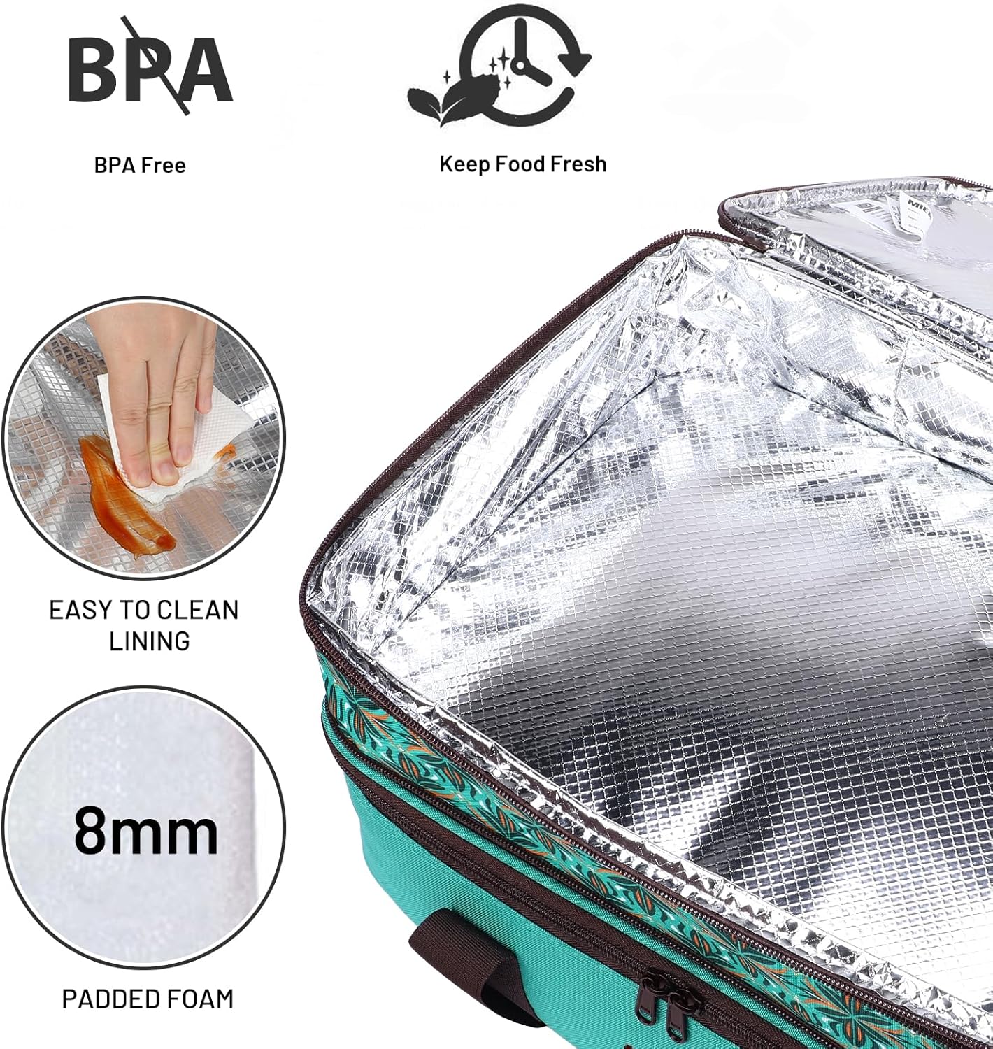 MIER Insulated Double Casserole Carrier Bag for Lasagna Lugger, Potluck Parties, Picnic, Beach, Fits 9 x 13 Inches Baking Dish, Casserole Dish, Expandable, Dark Blue
