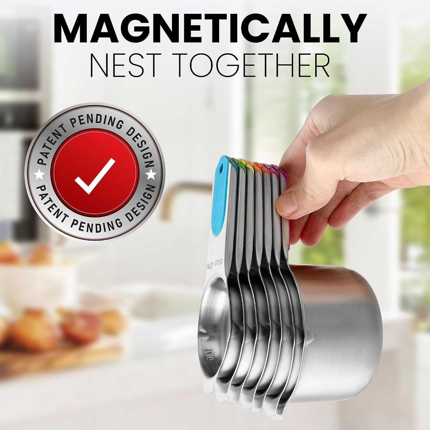 Spring Chef Stainless Steel Measuring Cups Set of 7 with Pour Spout - Nesting Kitchen Tools with Easy Read Markings to Measure Dry or Liquid Ingredients - Metal Measuring Cups for Baking & Cooking